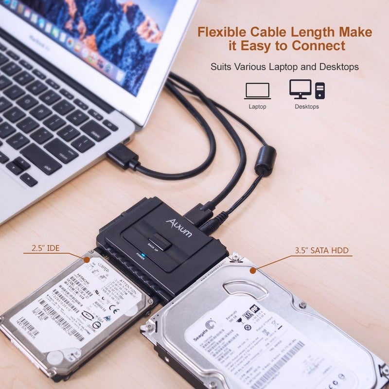 ALXUM محول SATA IDE إلى USB C مع الطاقة، محول SATA لقارئ القرص الصلب الخارجي 2.5/3.5 بوصة IDE - Image 3
